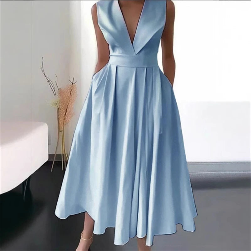 Women's Elegant Evening Cocktail Maxi Dresses 2025 High Waisted Deep V-Neck Sexy Dress For Woman Party Wedding Guest