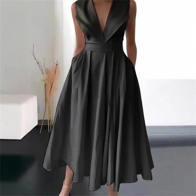 Women's Elegant Evening Cocktail Maxi Dresses 2025 High Waisted Deep V-Neck Sexy Dress For Woman Party Wedding Guest
